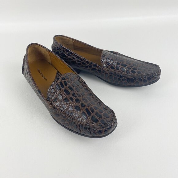 ROCKPORT Women's Brown Leather Mocassins with Crocodile Pattern Size 7.5 - Picture 3 of 8